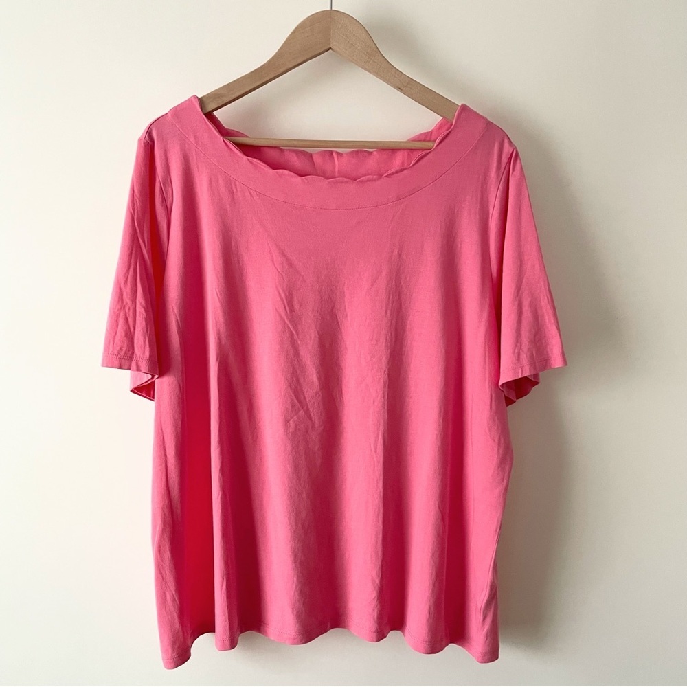 Talbots Pink Pima Cotton T-Shirt Short Sleeve Scalloped Neckline Size 2X